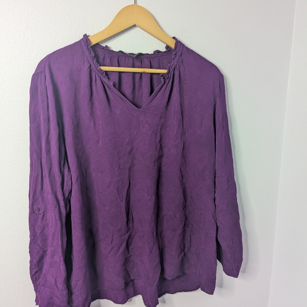 Simply Vera Vera Wang Purple Rayon Jacquard Blouse Top XXL